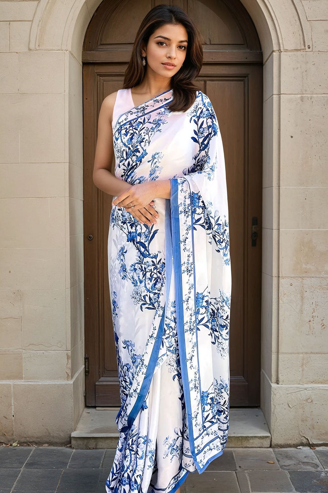 Blues of Yesterday  - Satin Saree