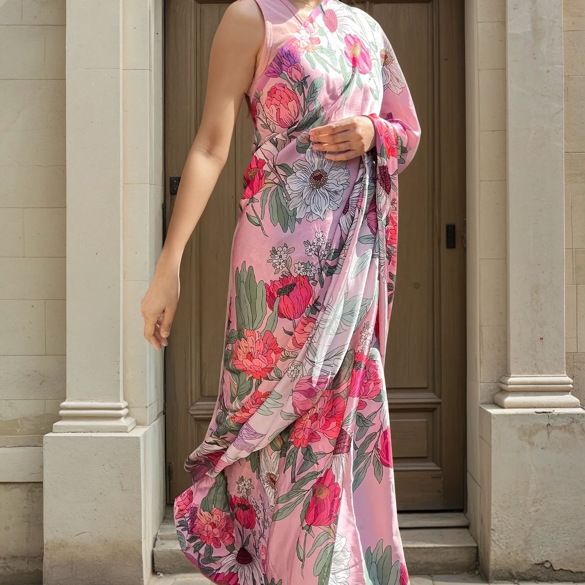 Rosy Reminiscence - Satin Saree