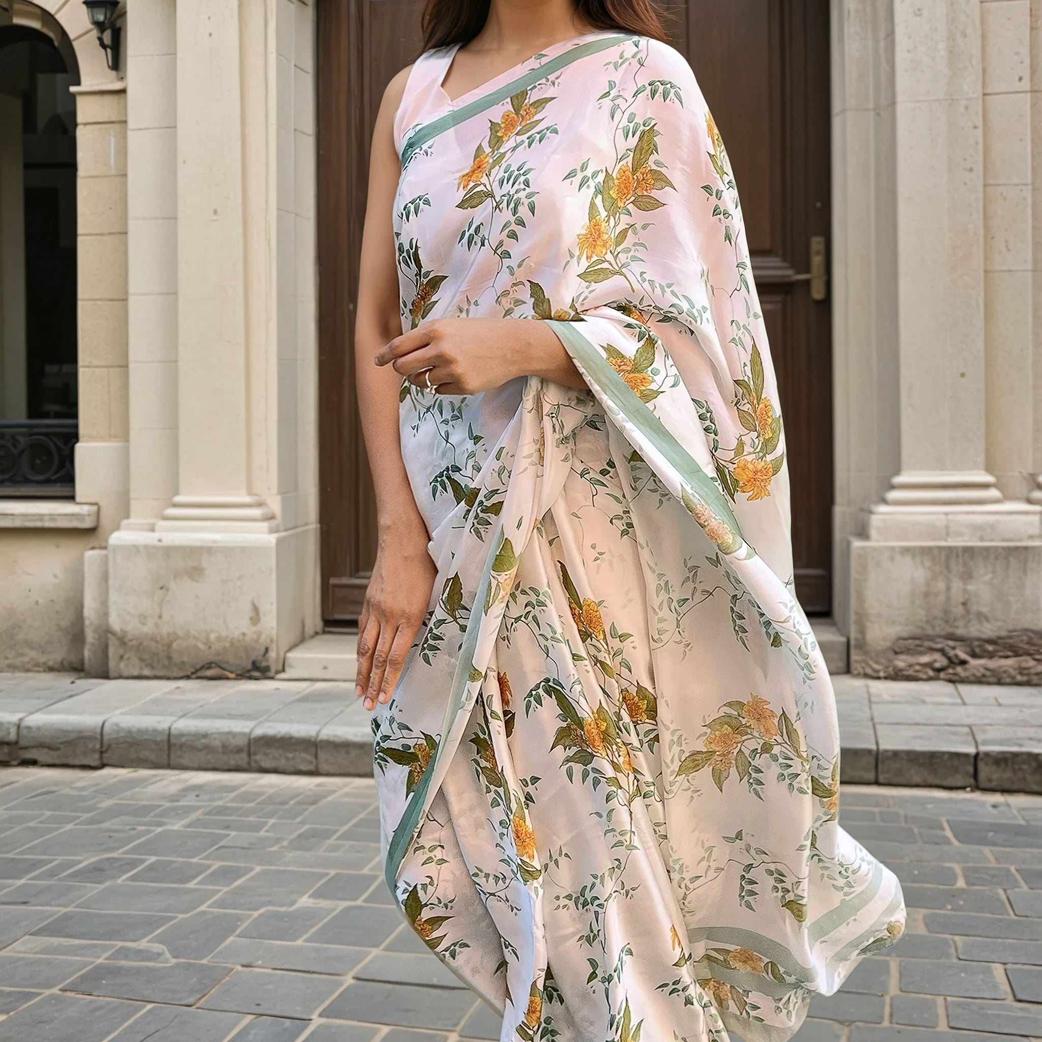 Sunshine Serenity  - Satin Saree