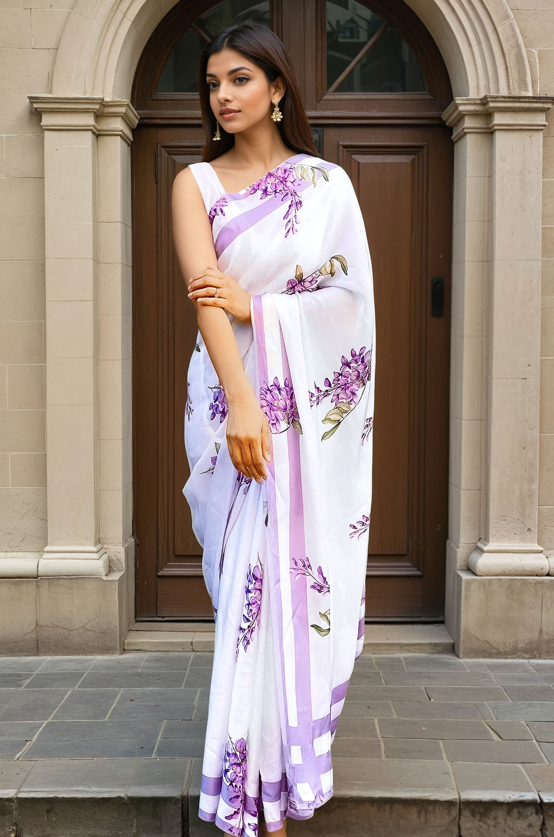 Wisteria Serenade  - Satin Saree