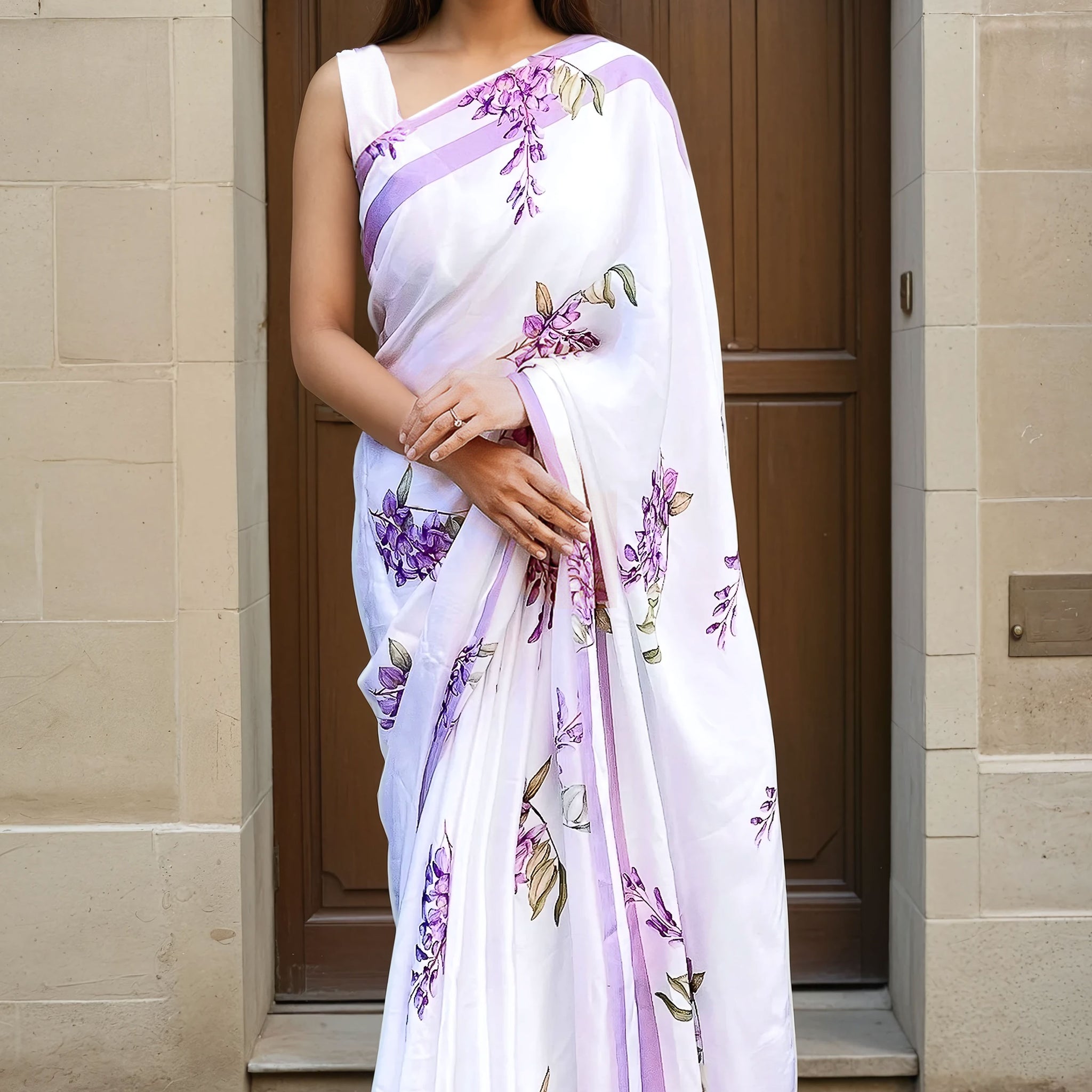 Wisteria Serenade  - Satin Saree