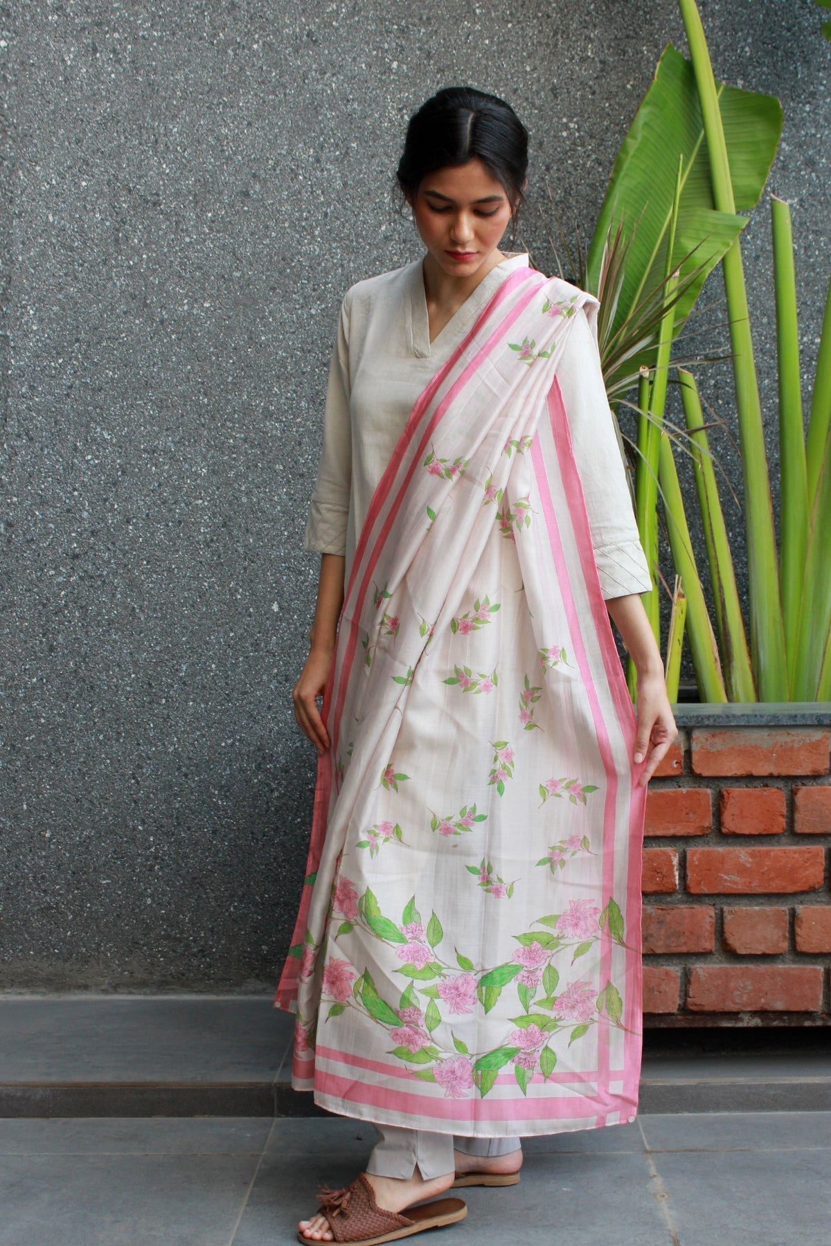 Buy-Blush - Chanderi Dupatta-Cyahi-Online